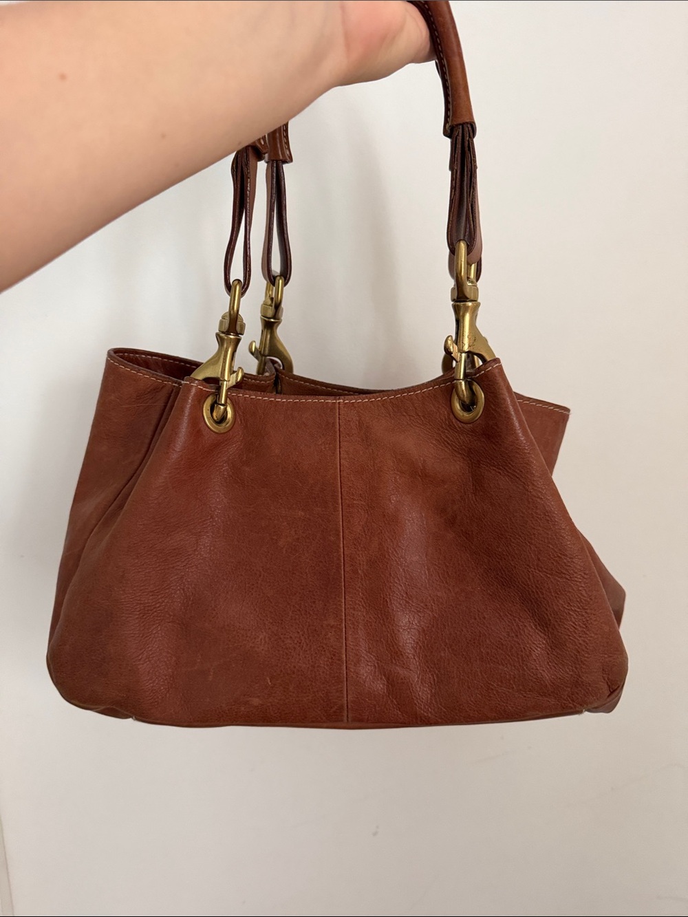 Lauren Ralph Lauren Brown Leather Shoulder Bag with Brass Hardware